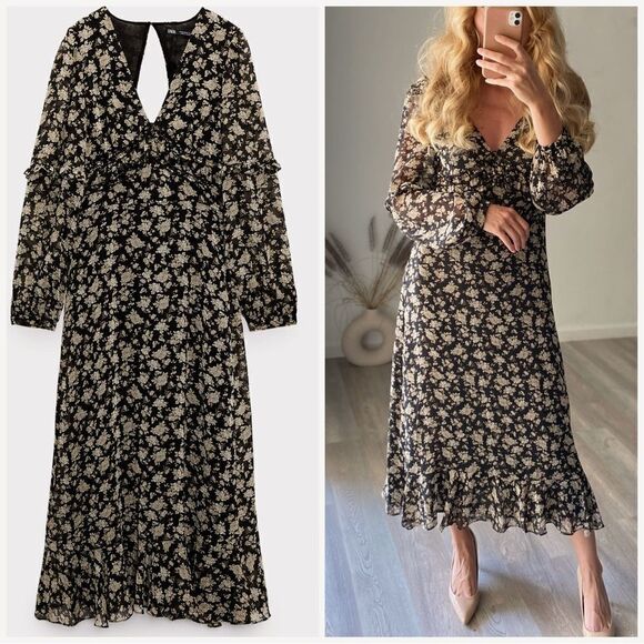 Zara Floral Print Dress Ruffled New - Picture 1 of 11